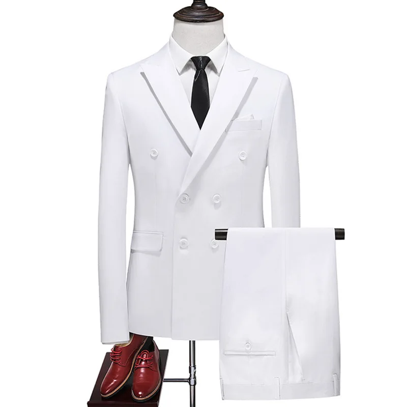 Men's Slim Fit Suit Male Business Casual 2 Piece Trousers Gentlemen Double Breasted Wedd aperçu 11