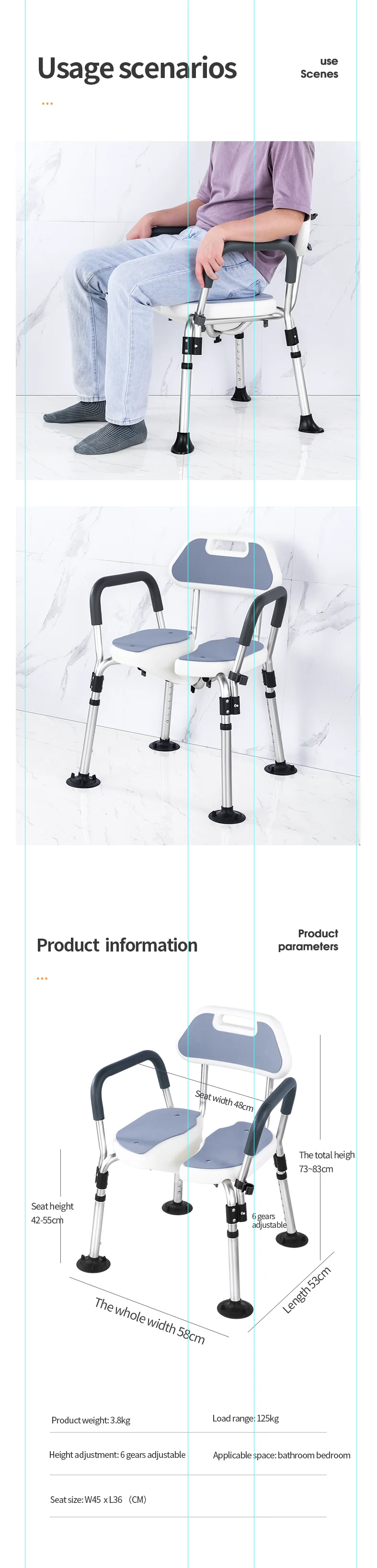 High Quality Bath Chairs For Disabled Nonslip Bath Stool Chair For