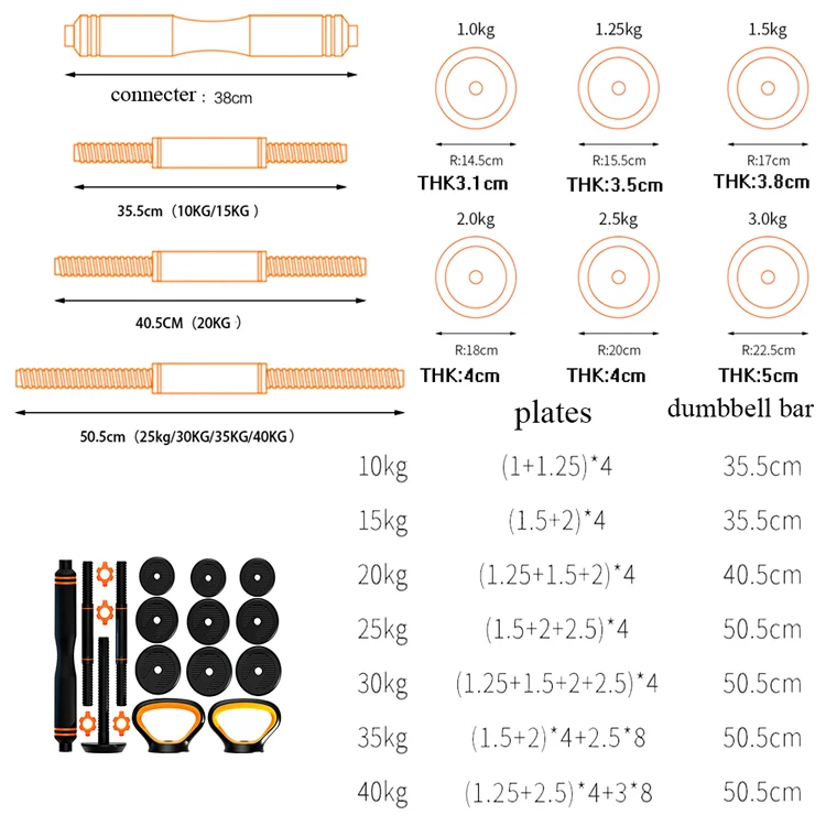 6 in 1 Set Multifunctional Adjustable Dumbbell Cement Dumbbell Set Adjustable Dumbbell Barbell Kettlebell
