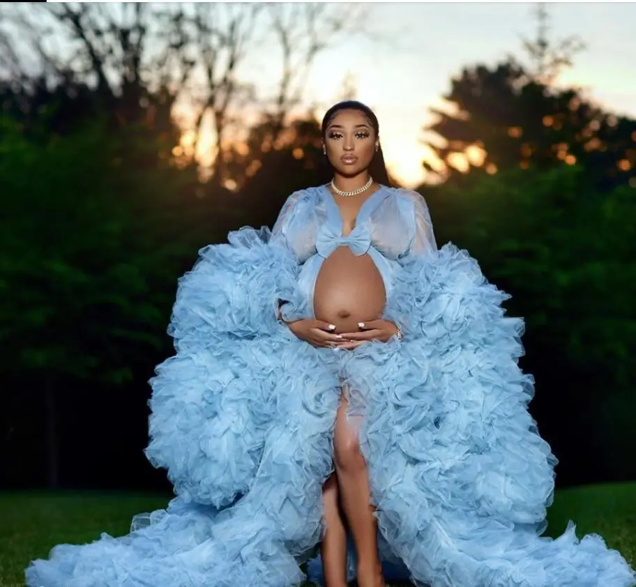 Sexy Female Baby Shower Dress Tulle Maternity Photoshoot Clothes Long Women Pregnancy Dress for Photography Pregnant Woman Gowns