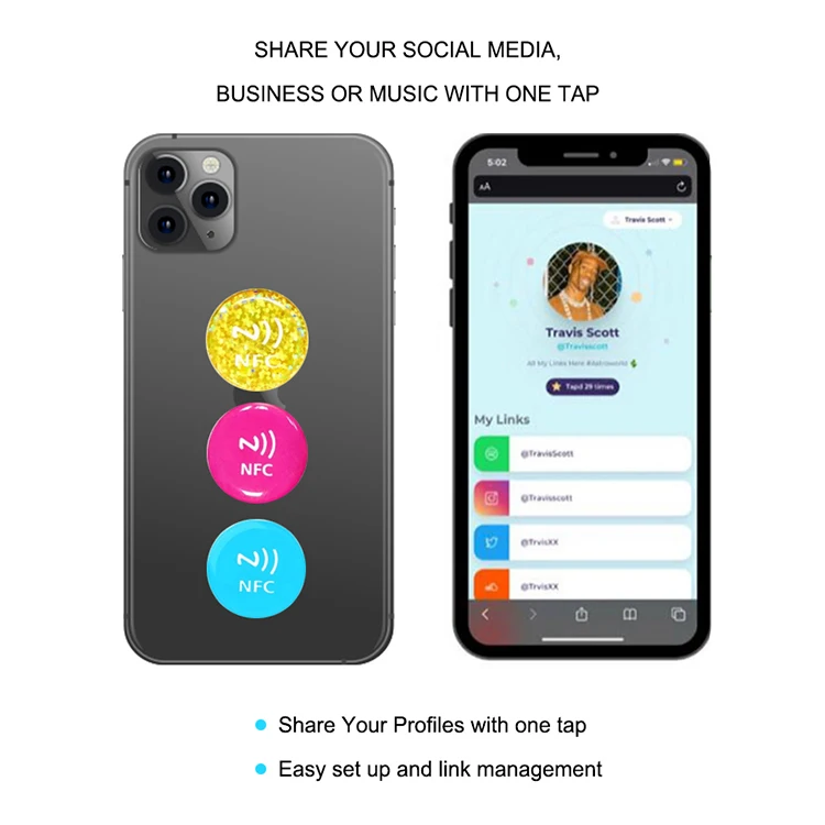 Instagram Share Stickers Coin Labels Rfid Epoxy Nfc Tag Digital Business Card NFC Tag