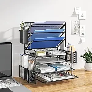 Desk Organizers with Drawer 5-Tier Paper Letter Tray Desk Mesh Document Letter Tray  Paper File Organizer