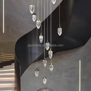 Modern Aluminum Villa Chandelier for Room Restaurant Stair Lighting Adjustable Height Warm White Light Remote Hanging