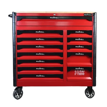 Workshop Trolley 13 Drawers metal tool storage cabinet trolley with wooden countertop for hand tool set