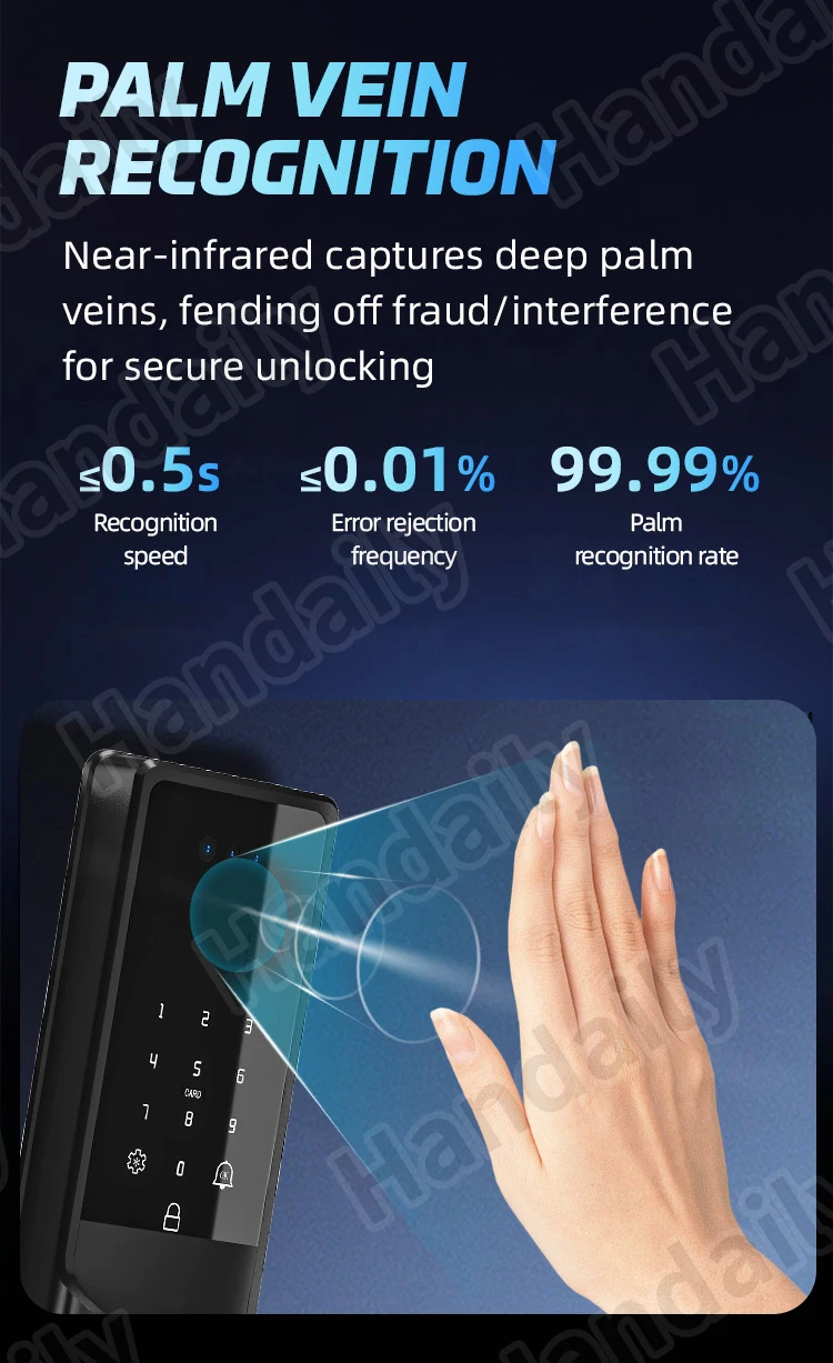 handaily palm face recognition smart lock tuya wifi video monitoring intercom smart door lock with 6590 mortise s9-7