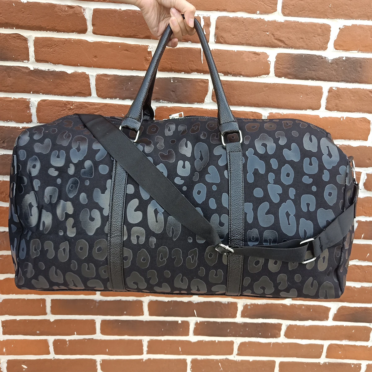 Retail Black Leopard Weekender Bag Cheetah Duffle Tote Dom1131065