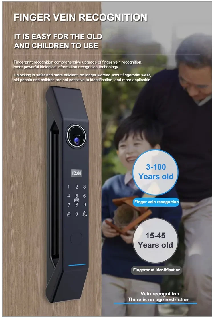 Smart Sliding Lock Fingerprint Finger Vein Intercom Automatic Cat Eye 3D Face Recognition APP Control Smart Doorlock With Camera