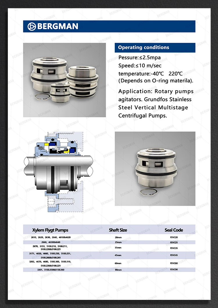 90mm Flygt Pump Mechanical Seal Upper Seal ISO9001-2015 Certified for Flygt Pumps 3230 3300 3310 3350 3400
