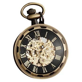 Wholesale Retro Roman Digital Large Mechanical Pocket Watch Men And Women Without Cover Carved Hollow Hanging Watch