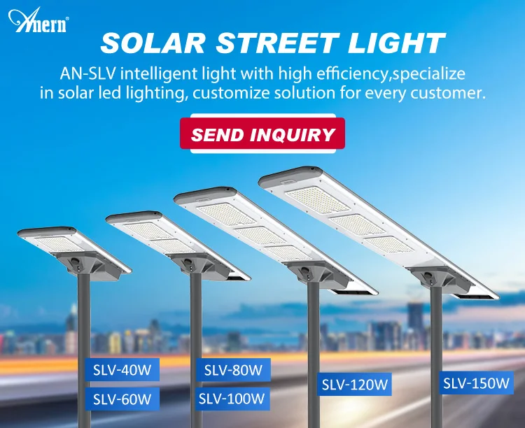 Anern High Quality All in One Sensor Road Solar Street Light 40w Ip66 and Solar Powered Led Street Light Lamp