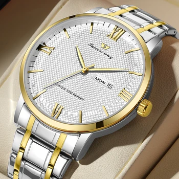Top Sale Casual Business Simple Style Quartz Watch Steel Belt Calendar Embossed Literal High-End For Export