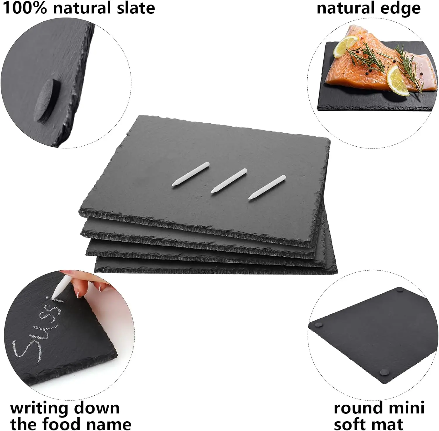 12 X 10 in 4 Pack Slate Cheese Boards Black Stone Plates Charcuterie Boards Gourmet Serving Tray Cheese Platter for Sushi