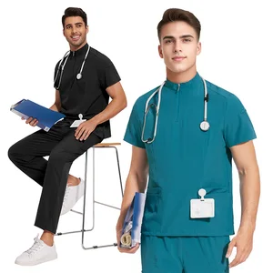 Unisex Hospital Clinic Nursing Scrubs Stretch Knitted Joggers Scrub Set Zipper Nurse Uniforms Unisex Hospital Clinic Knitted