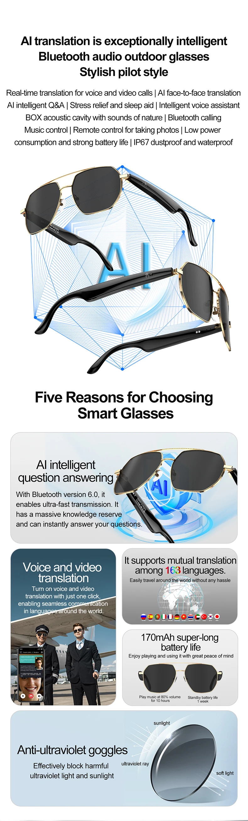 Welcome OEM Order, Factory Whole Selling 2025 W100c Outdoors Smart Glasses Wearable Headset With Chatgpt Real-time Translation Bt Speaker Waterproof Smart Sunglasses - Buy Smart Glasses With Ai smart Music Glasses waterproof Smart Sunglasses bt Speaker Glasses ai Glasses outdoor Sunglasses