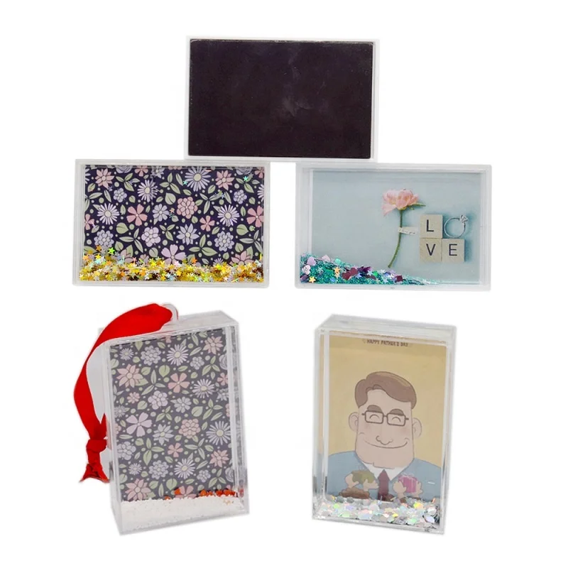 Mini 2x3 Instant Photo Insert Acrylic Picture Frame for Water Glitter Floating Sparkle Photo Frame with Fridge Magnet