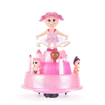 Top Sale 360 Degree Rotation Electric Music Cake Girl Plastic Bo Car Toy