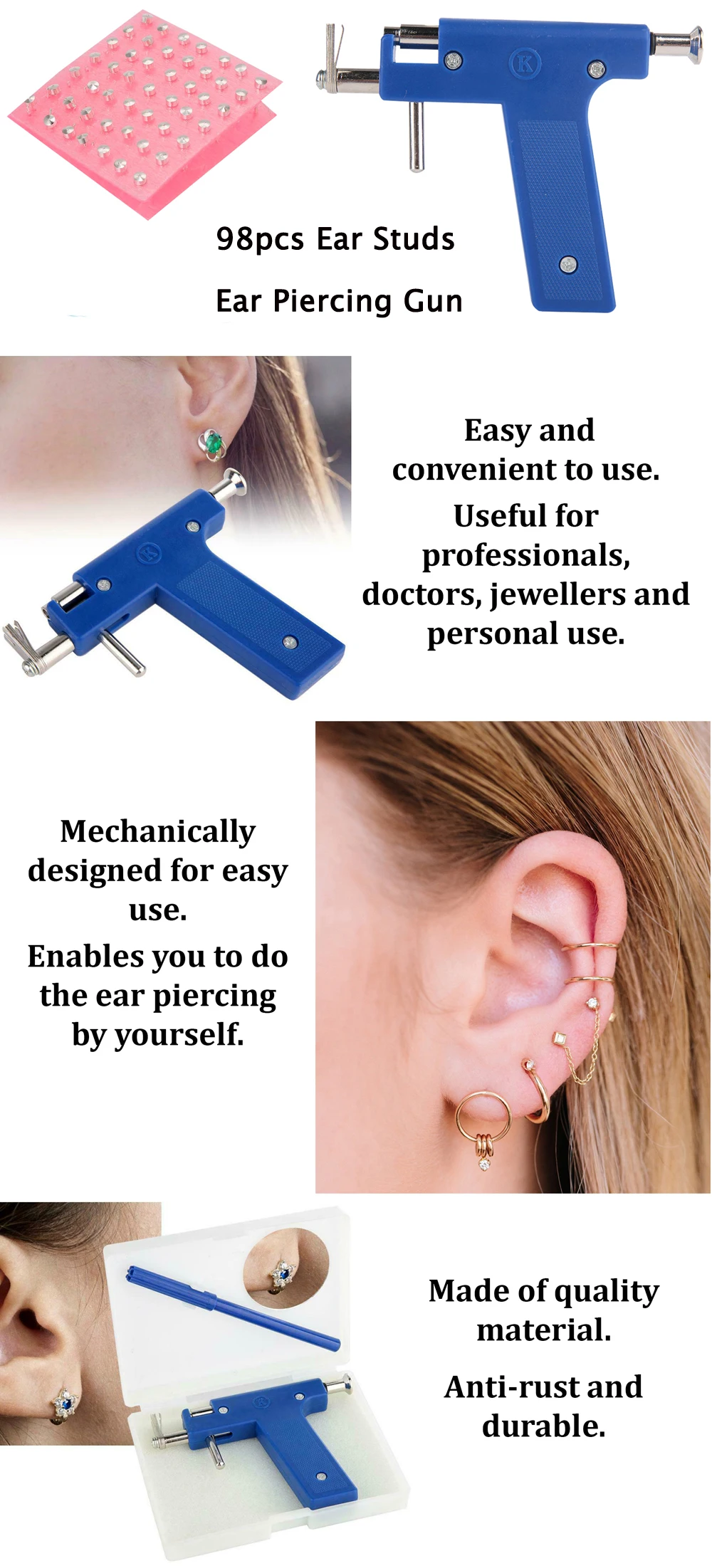 Ear Piercing Tool Kit,including Ear Piercing Gun, Mark Pen