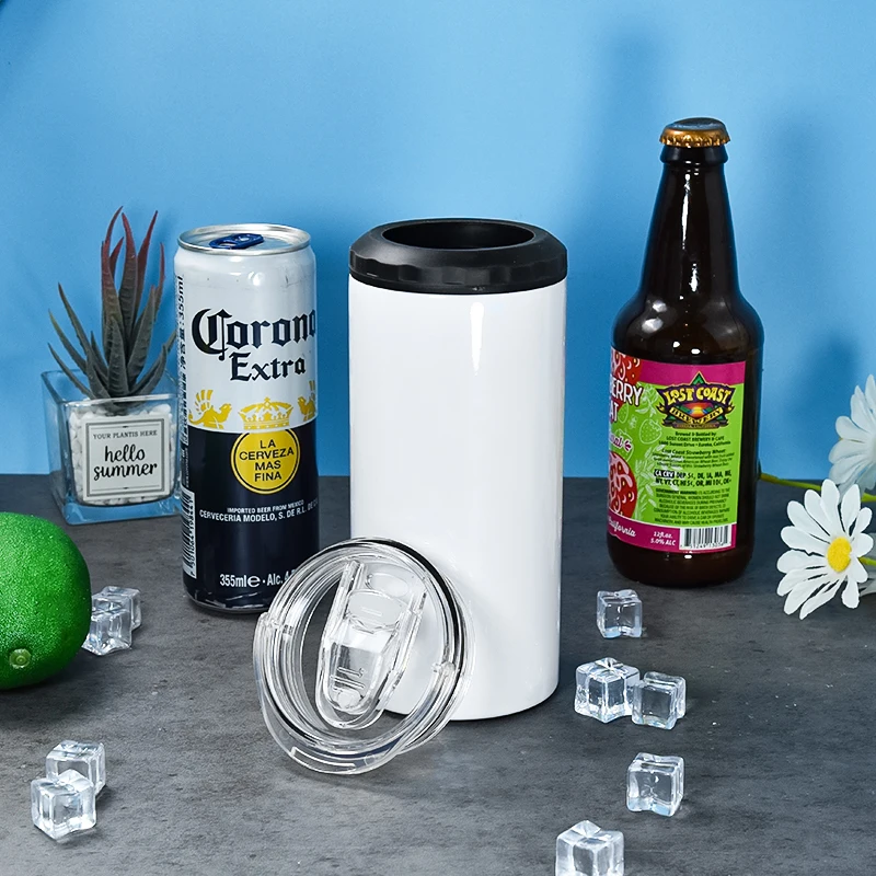 New 4 in 1 cooler 16oz blank insulated stainless steel wine and beverage drink can cooler white sublimation with opener