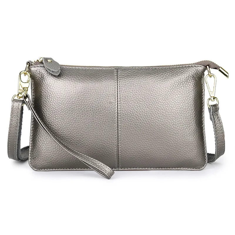 Soft Durable Genuine Leather Silver Crossbody Handbag For Women