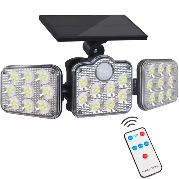 Solar ao ar livre 3 Cabeça Led SMD 138 Luz Inteligente Solar Jardim Luzes Ip65 Impermeável Solar Lâmpada De Parede