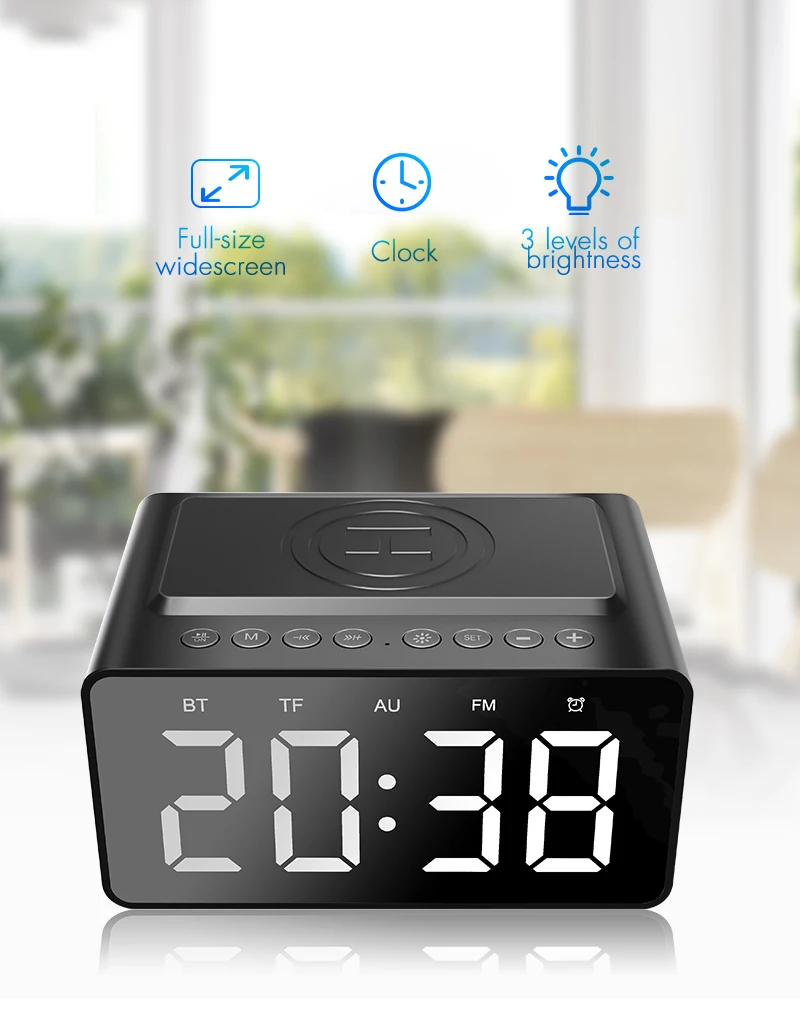 15w Wireless Charging Alarm Clock Black Portable Bluetooth Speaker ...