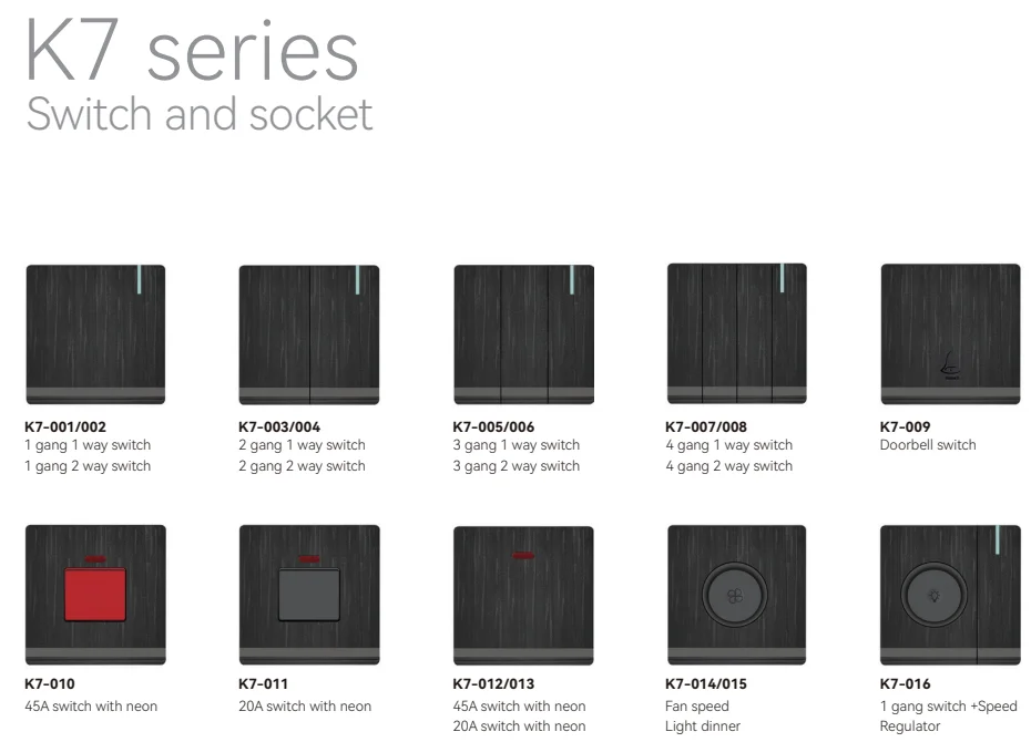 K7 Series New Design Wall Light Switches Electrical 2Gang 2 Way Supplies UK Standard Wall Switch