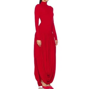 Bettergirl High-quality 2026 New Ribbon Red Long Dress Spring New Pleated Formal Elegant Dress