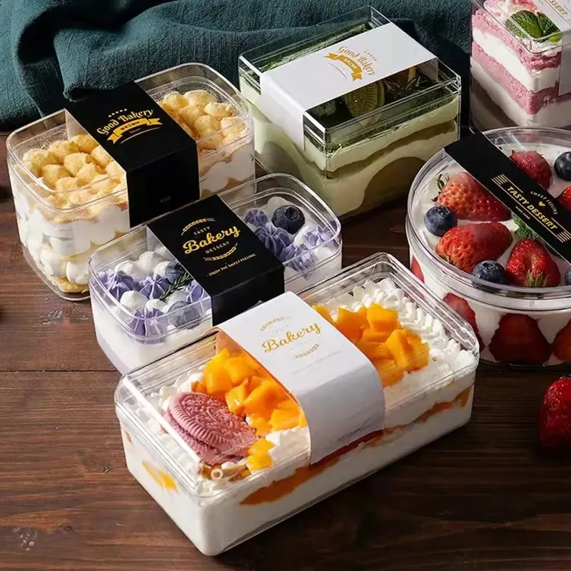 Hot Sale Plastic Transparent Mousse Pudding Cup Disposable Cookie Jar Fruit Mille-Feuille Soy Milk Cake Dessert Packaging Box