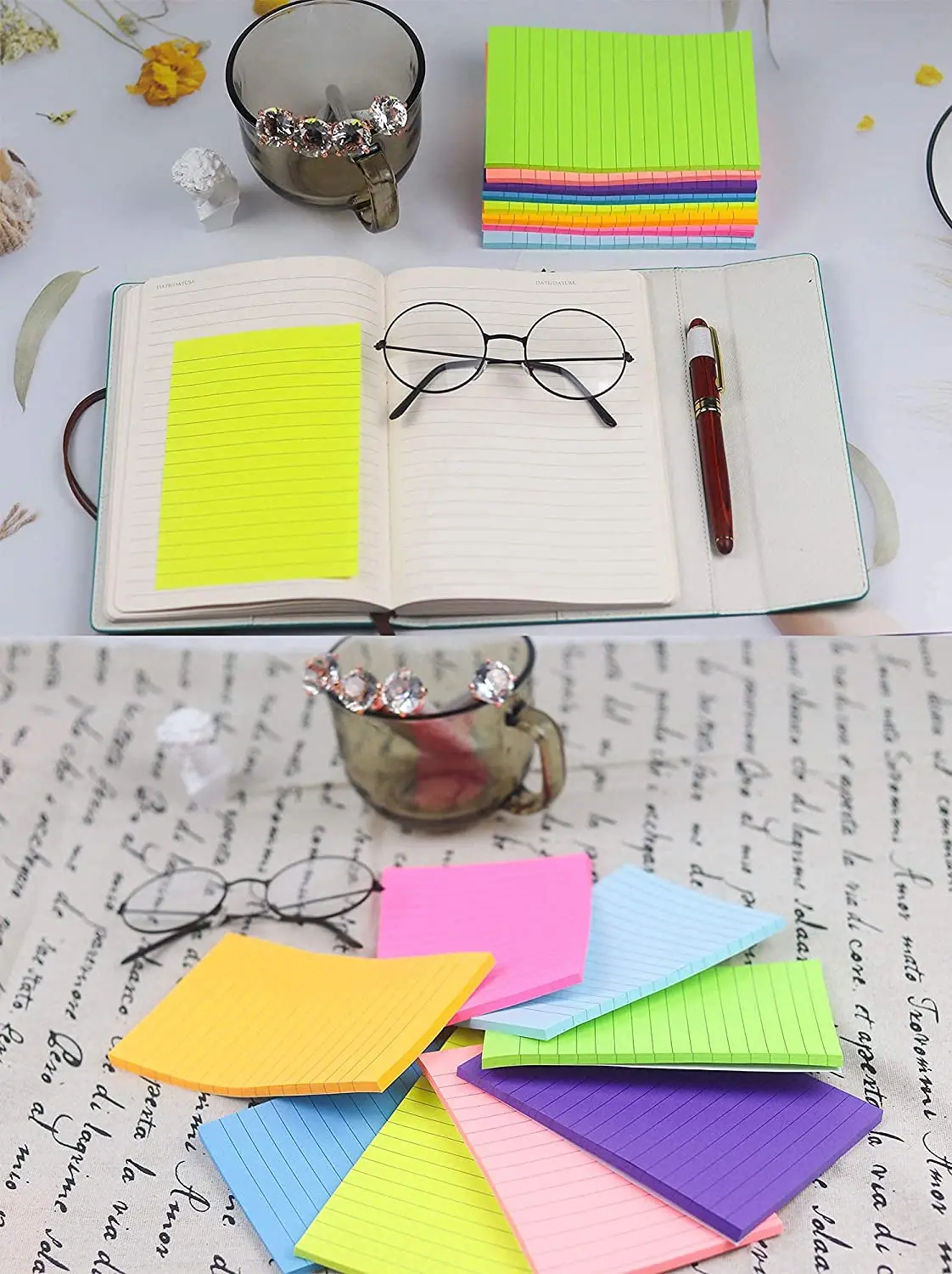 Lined Sticky Notes Bright Post Sticker Colorful Big Square Self Sticky Notes Pads for Office Home School Meeting