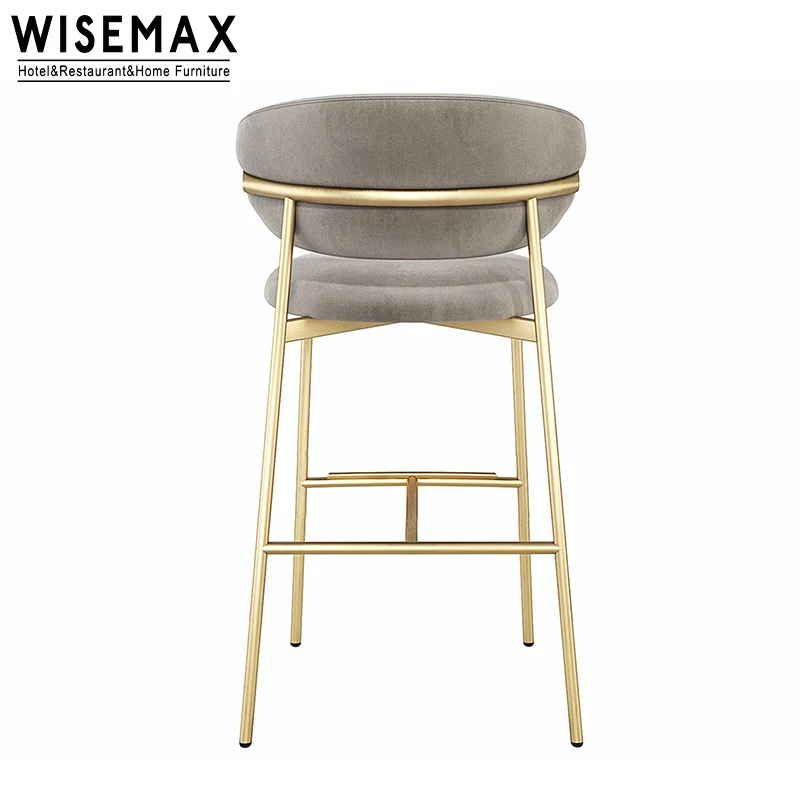 WISEMAX FURNITURE Contemporary Simple Style Bar Stool Metal Legs Fabric High Backrest Counter Chair for Bar Kitchen Island