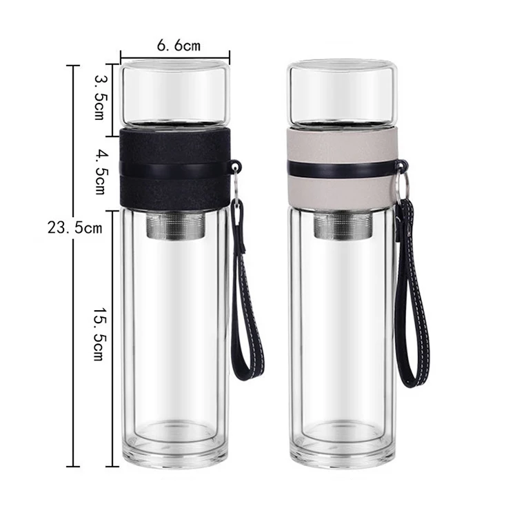 13oz Double Wall Glass Water Bottle Tea And Water Separation Tea Bottle