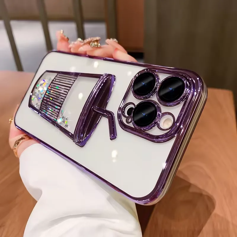 Luxury Lens Glass Quicksand Glitter Phone Case for Iphone