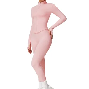 LANGHE Custom High Quality Quick Dry Yoga Gym Wear 4 Piece Set Halter Bra Zipper Jacket High Waist Legging Running Sport Suits