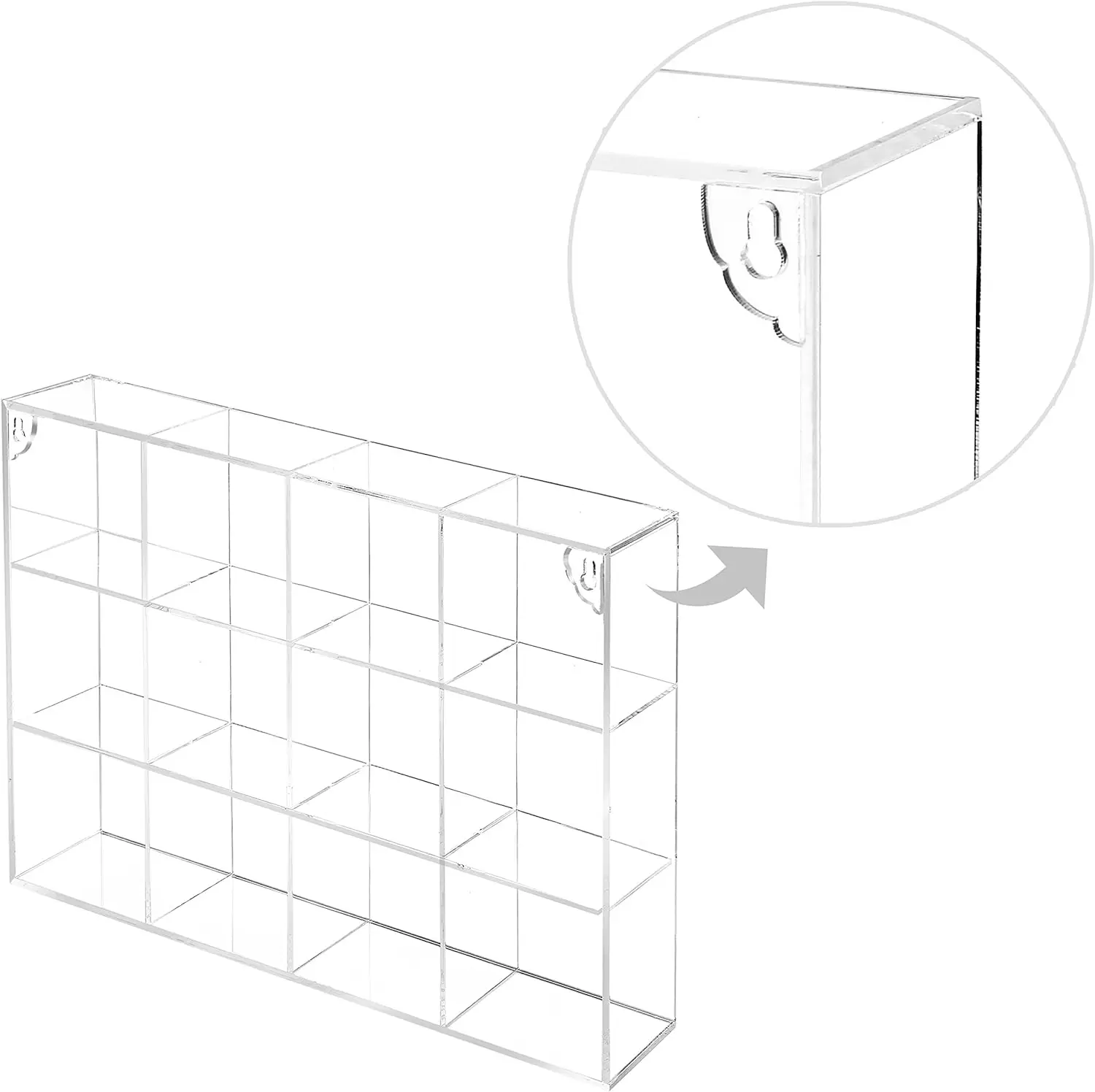 Wall Mounted Clear Acrylic 12 Compartment Showcase Mini Toy Crystal Shadow Box for Displaying Collectible Figures