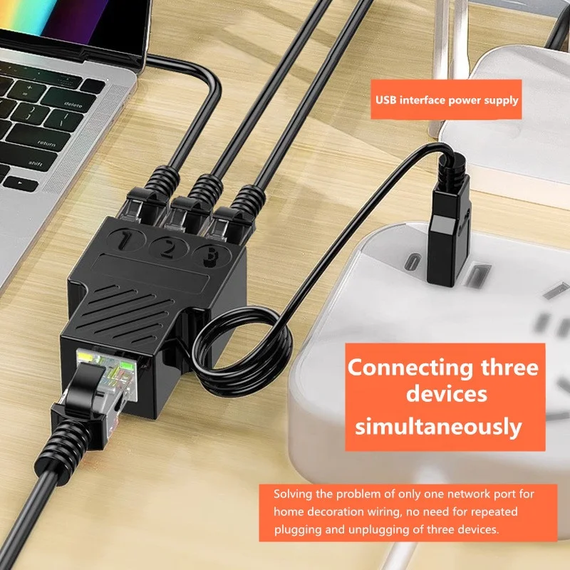 RJ45 LAN Network Adapter Switch with USB Cable 3-in-1 Ethernet Network Socket Internet Cable Connector