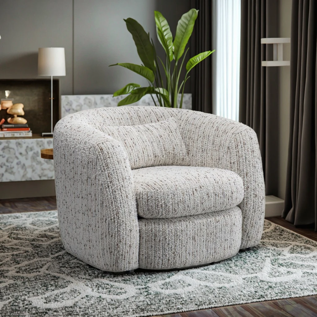 New Design Modern Living Room Leisure Reading Soft Cushion Eco-Friendly Sofa Chair Big Size Round Accent Chair with Pillow