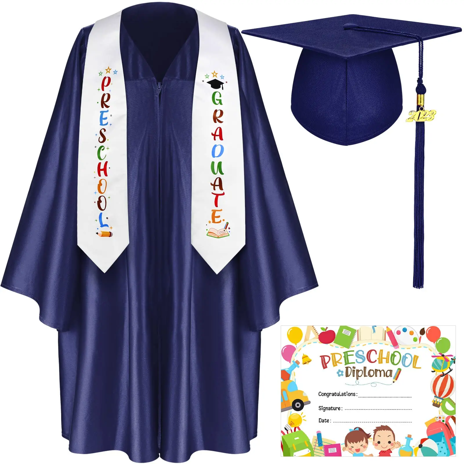 stephane rolland gold dress model Preschool Kindergarten Kids Graduation Gowns and Caps with Colorful Tassels