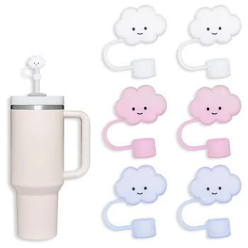 10mm Cute Cloud Smile Face Silicone Straw Toppers Compatible With Tumbler 30&40 Oz Tumbler Straw Cover Cap