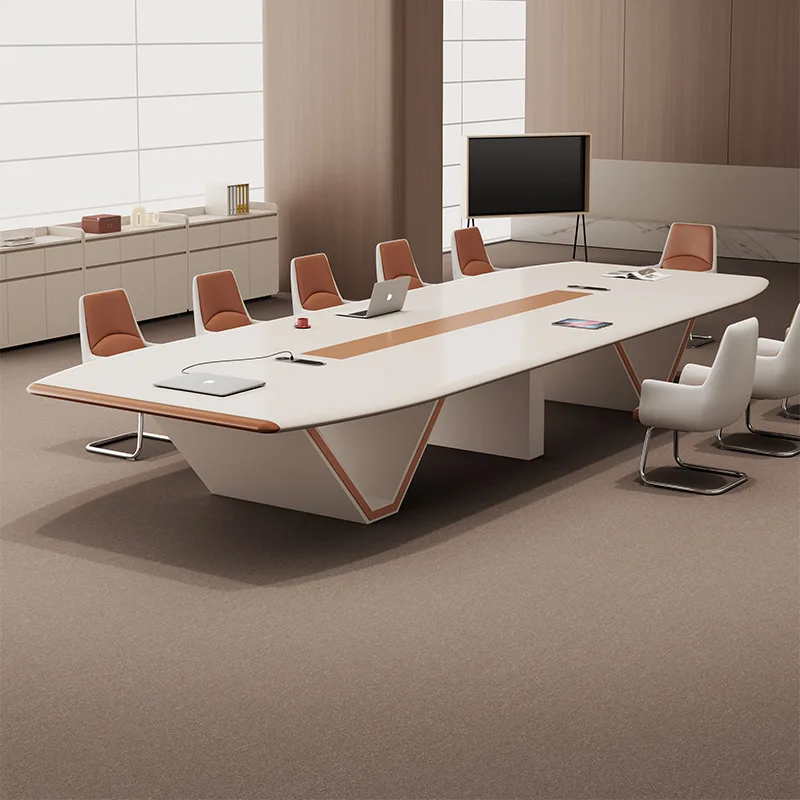 Nordic Style 20 Person Boat Shaped Luxury  Free Socket Combination of Large Conference Table with Chairs Set 4 Management Box