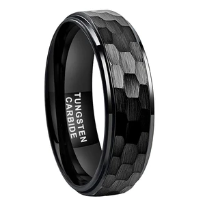 Coolstyle Jewelry Wholesale Dropshipping 6mm Black Hammered Tungsten Ring for Men Women Fashion Engagement Wedding Band
