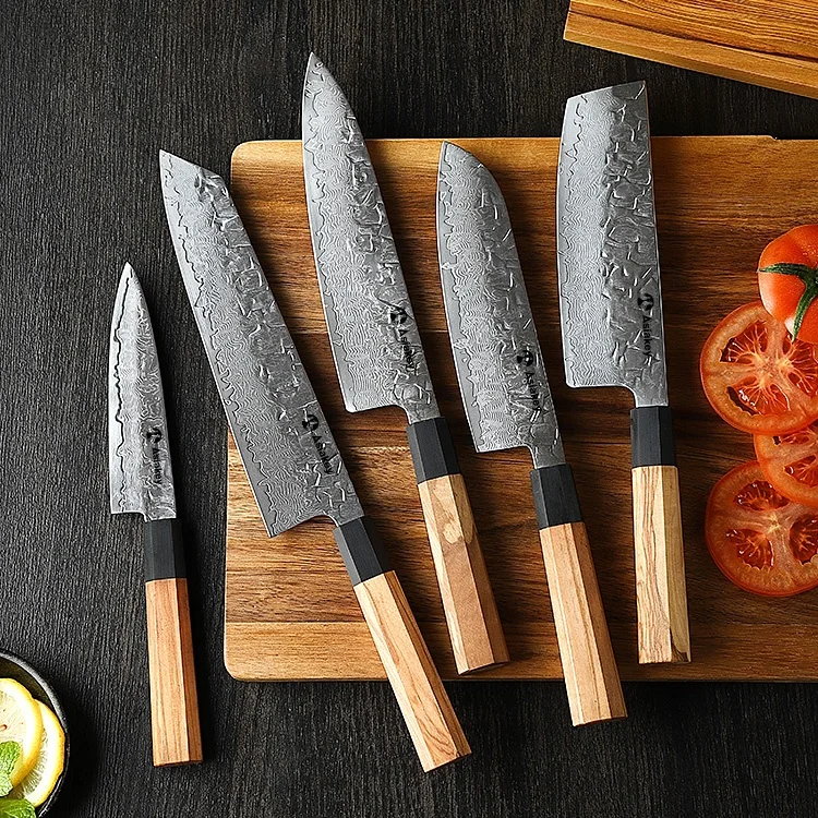 Asiakey 6 Pieces Exquisite As Art Damascus Aus8 Stainless Steel Women's Japanese Sashimi Knife