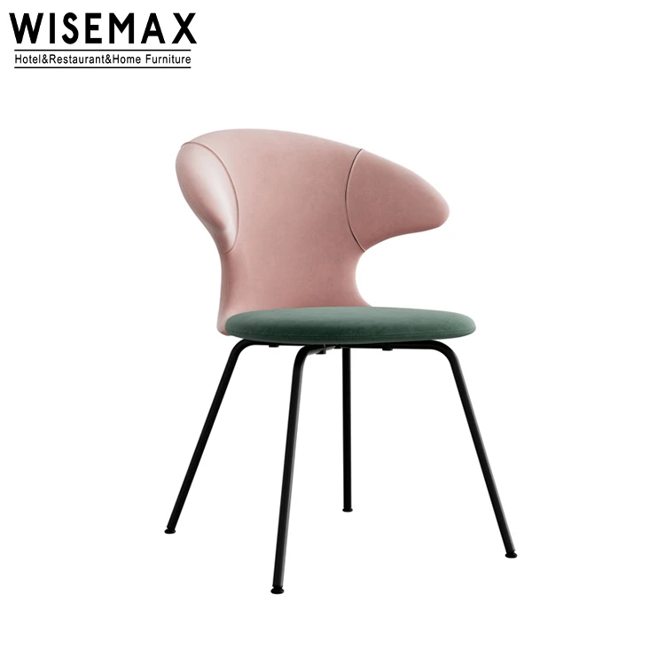 WISEMAX FURNITURE Modern Half Surround Curve Backrest Metal Chair Waterproof Leather Fabric Dining Chair with Metal Leg