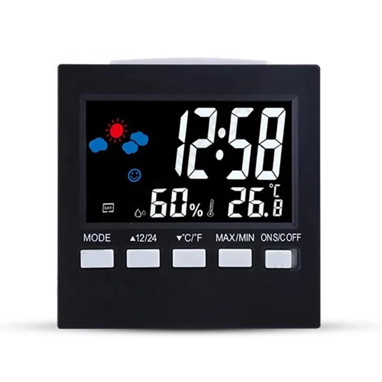 Desk Digital Alarm Clock Weather Thermometer Temperature Humidity Monitor