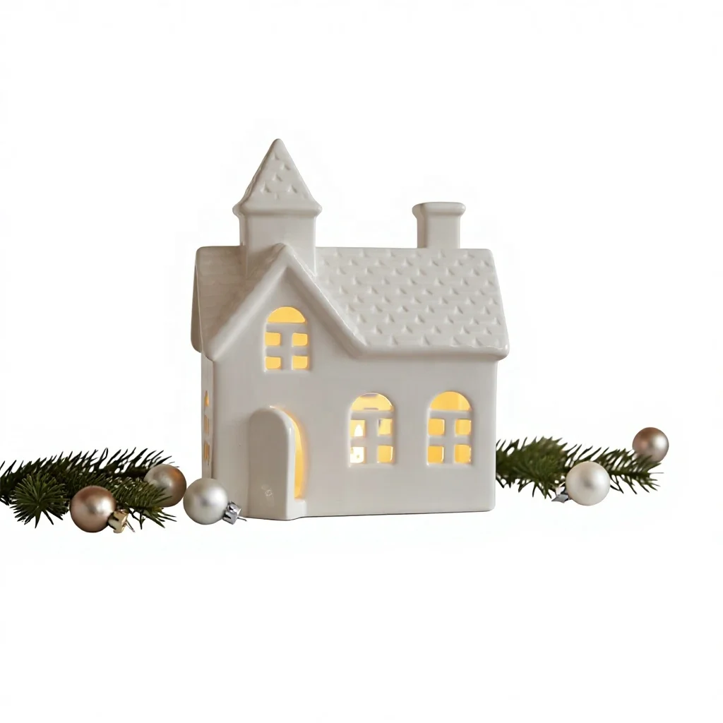 LED付き陶器製クリスマスビレッジハウスフィギュアの卸売