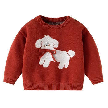 Bowknot Puppy Knitted Girls' Sweater Pure Cotton Baby Sweater Autumn and Winter Thickened and Soft Girls' Top