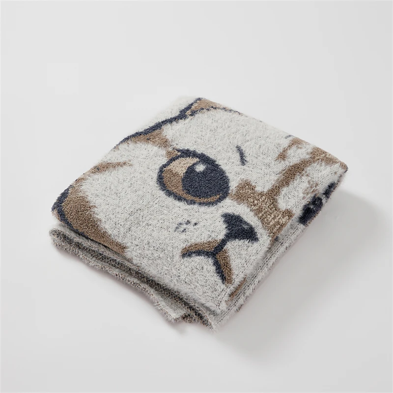 2024 High Quality Super Cute Angry  Cat Jacquard Knitted Throw Blanket For Children's Gifts And Home Decoration OEKO-TEX  KT factory