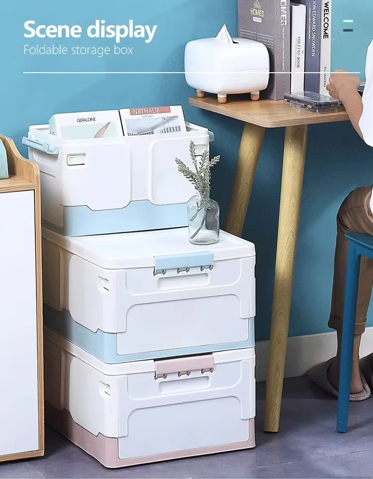 Compact Rectangle Office Organizer Stackable Foldable Storage Bin with Lid for Book Toy Clothing Sundries for Office Home Use details