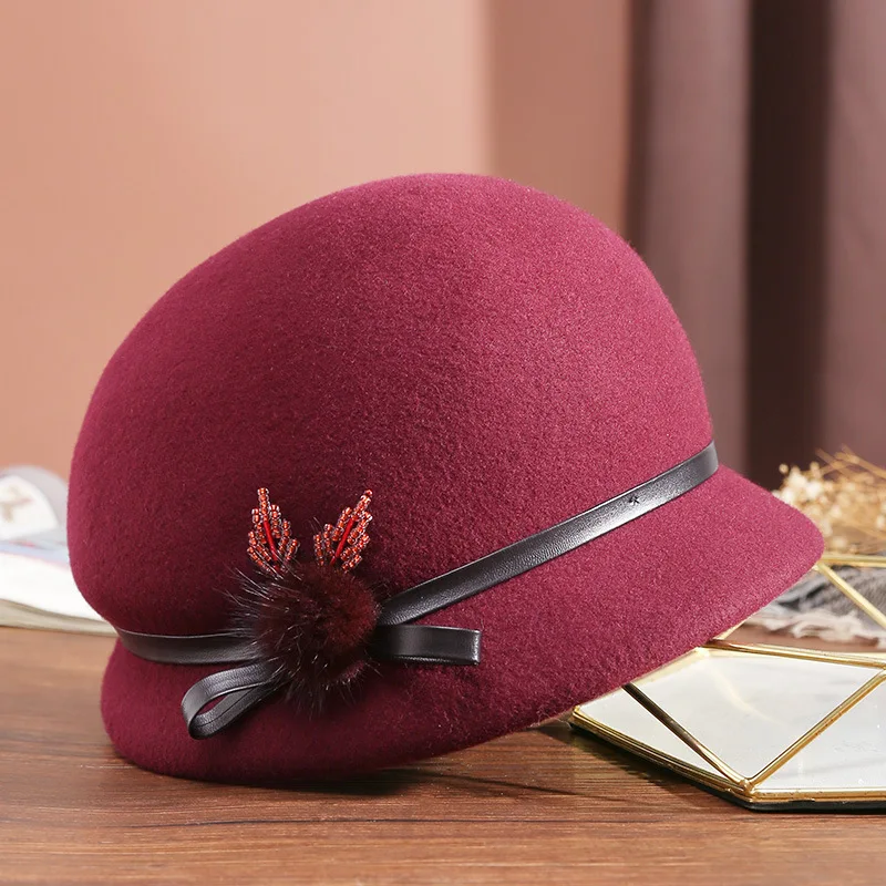 3338 Felt Fedora Hat 100% Wool Crimping Pillbox Hats For Women Winter ELLYDOOR Wool Fascinator Hat Winter Wool Felt Pillbox Hat  main image 3