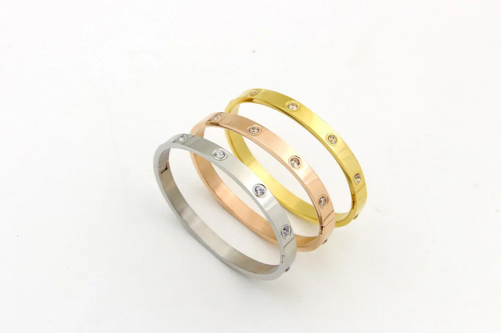 Luxury on Slim Thin Button Gold Plated Metal 50mm 15cm Women with Screwdriver Stainless Steel love Bangle Bracelet Screw