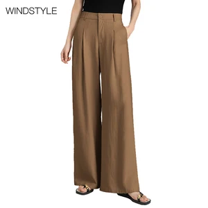 Custom for Tencel Linen Suit Edition High Waist Joker Pants with Wide Leg Fashionable Formal Ice Silk Trousers